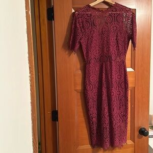 Lulus Burgundy Lace Knee-Length Dress | Winter Wedding Guest Dress